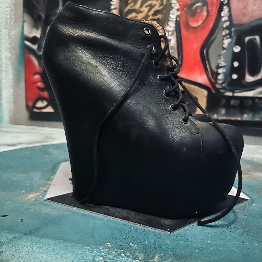 Jeffrey Campbell Black Lace-Up Platform Wedges